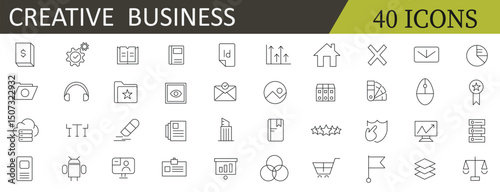 Creative business line icon set. Business strategy, Business solutions, research, solution, team, marketing, startup, advertising, business process and management related  outline icon collection.
