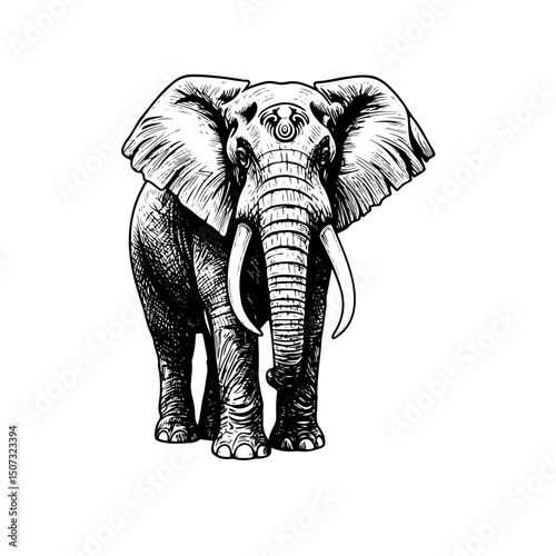 elephant intricate engraving vintage vector line art illustration, isolated on transparent background