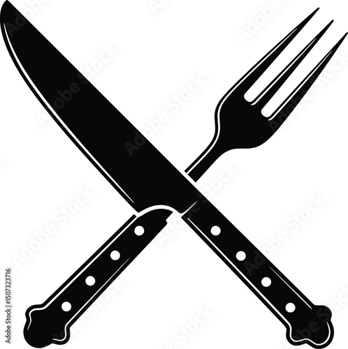 silhouette of crossed steak knife and fork for restaurant design