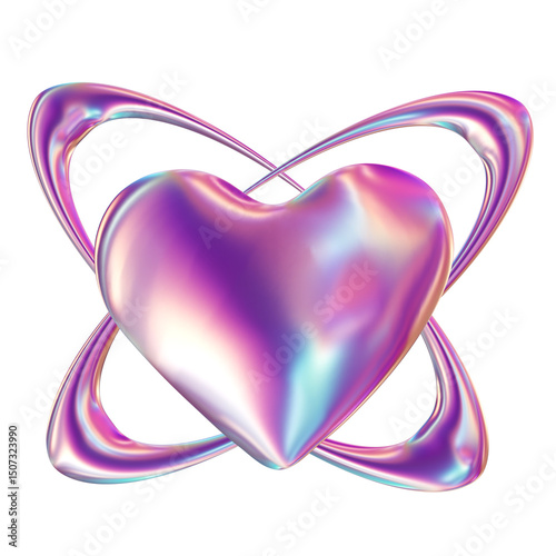 3d render of chrome shape y2k inspired hearth galaxy icon