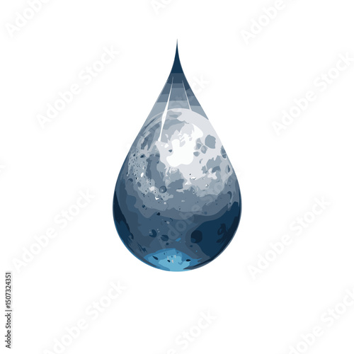 Stylized teardrop containing a detailed moon reflection, emphasizing serenity and nature
