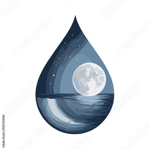 Artistic teardrop featuring a moonlit ocean scene with waves and stars