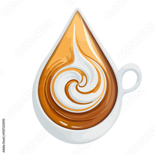 Stylized coffee drop with swirling cream and espresso, representing a delicious beverage
