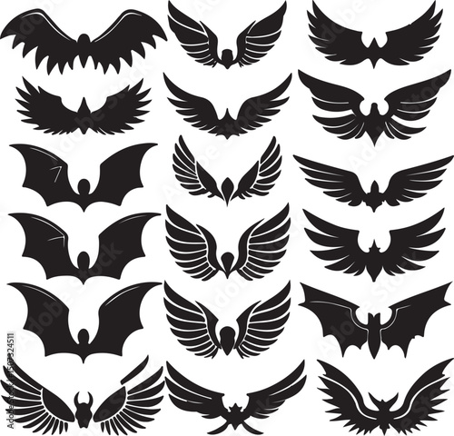 Black Wing Silhouette Vector Set – Bird, Angel, Tribal, and Abstract Wing Icons
