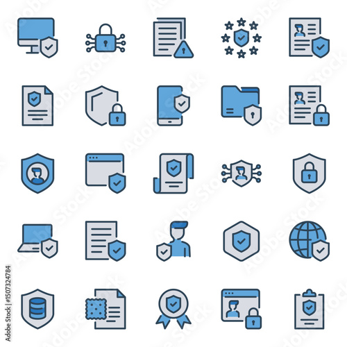 Filled blue outline icons set for Privacy policy