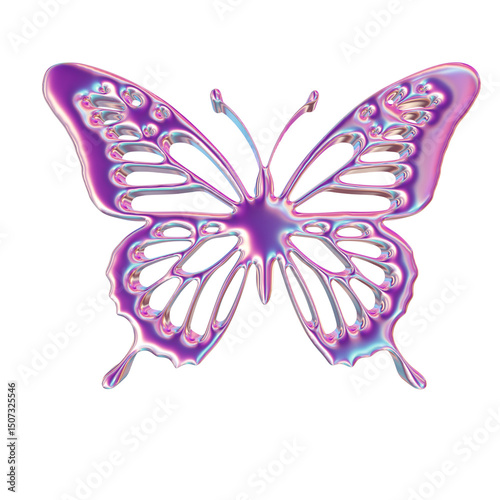 3d render of chrome shape y2k inspired butterfly