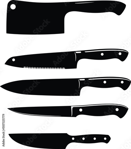 Chef Knife Silhouette Set for Restaurant Branding Projects