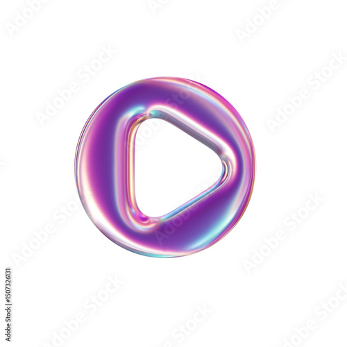 3d render of chrome shape y2k inspired play button