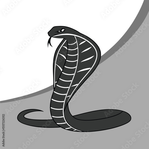 Stylized black cobra snake with white markings vector illustration design.