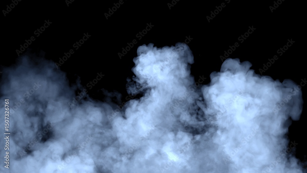 Naklejka premium Abstract blurred blue smoke misty fog on isolated black background. Texture overlays. Paranormal mystic smoke, clouds for movie scenes