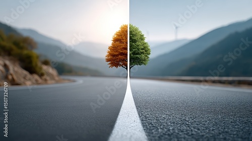 Contrasting renewable energy fossil fuels split-screen view nature's choice scenic landscape environmental awareness