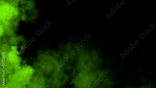 Abstract blurred green smoke misty fog on isolated black background. Texture overlays. Paranormal mystic smoke, clouds for movie scenes