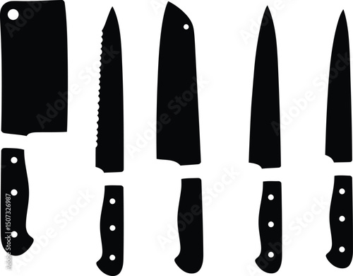 kitchen knife type silhouette set ideal for chefs and cooking tutorials