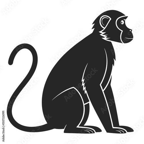 Silhouette illustration of a sitting monkey isolated on white background vector graphic.