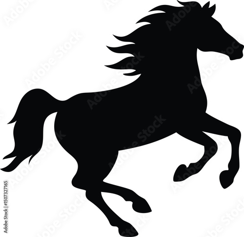 Dynamic Black Horse Silhouette in Reared Position - Vector Illustration for Graphic Design and Animal Themes.                                         
