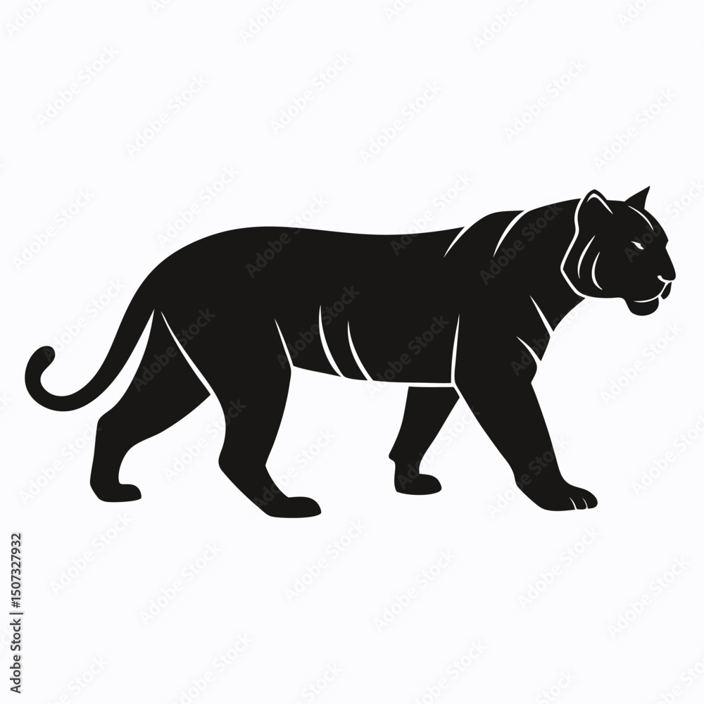 Obraz premium Sleek black panther silhouette walking vector illustration wildlife icon design.