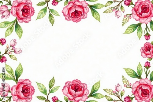 Delicate watercolor roses and leaves, repeating pattern, subtle, textile