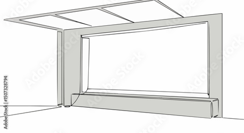 Perspective view of modern architectural sketch. Design for urban bus station structure with bench for passengers