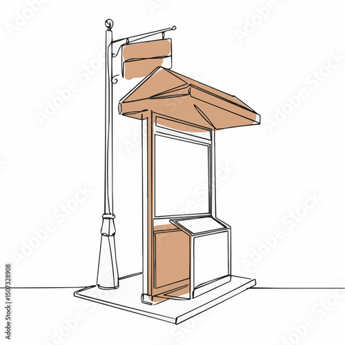 An empty bus stop with space for advertisement, depicted in a minimalist linear illustration style. The bus stop is under the light pole