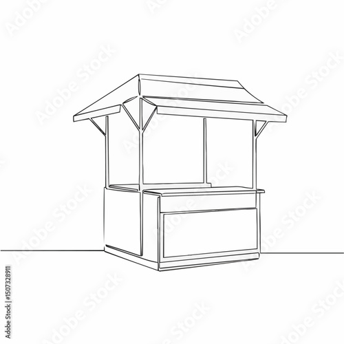 A minimalist line drawing of an empty market stall, perfect for showcasing products or food.