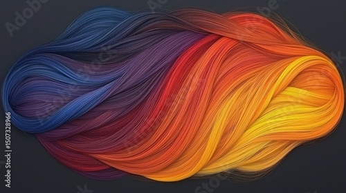 Vibrant colored strands cascading across a darkened neutral background