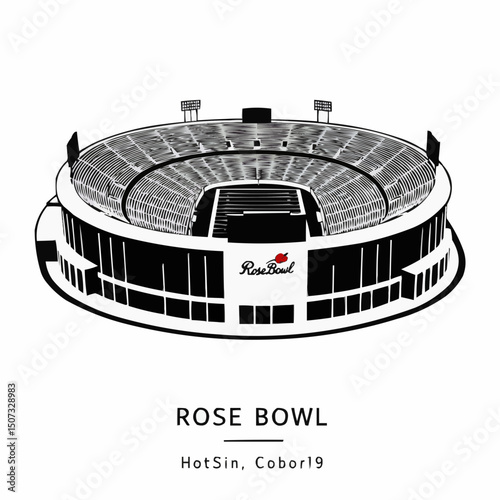 Rose Bowl Stadium, a black and white illustration of iconic stadium