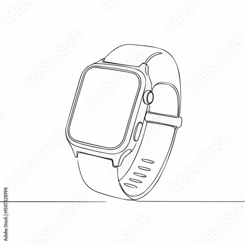 A minimalist line drawing of a smartwatch, showcasing its sleek design and modern features. The watch appears to be rendered with a single continuous line, emphasizing simplicity and elegance. 