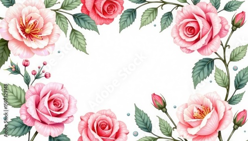Delicate watercolor roses & leaves, repeating seamlessly , seamless, flowers, pink