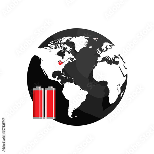 Illustration of the Earth with a focus on batteries symbolizing energy and sustainability
