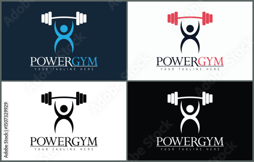 Power GYM fitness center bodybuilder barbell logo set templates design