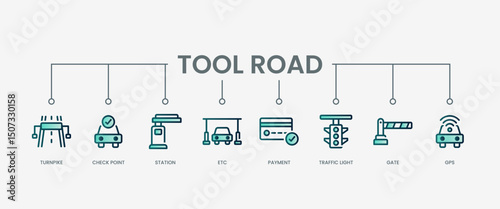 Tool road set icon with modern green concept