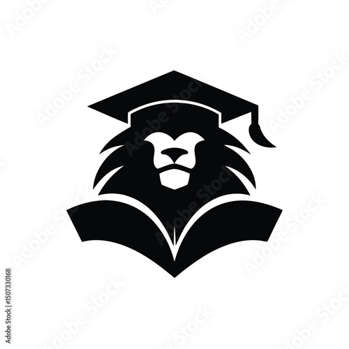 Lion with Graduation Cap and Book Logo