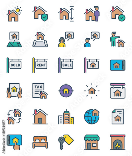 Filled outline icons set for Real estate