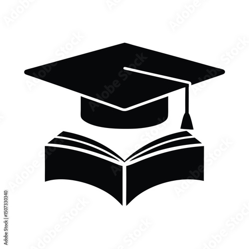 Graduation Cap on Book Silhouette Illustration