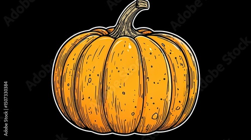 A large orange pumpkin with a stem shown on a black background
