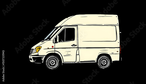 Isolated White Commercial Van Against Black Background for Transportation or Delivery Services