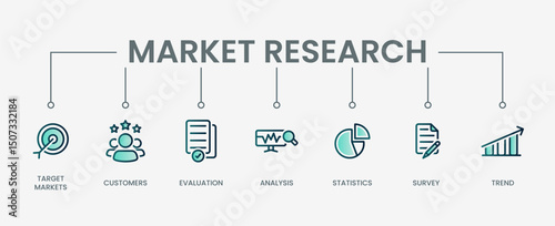 Market research set icon with modern green concept