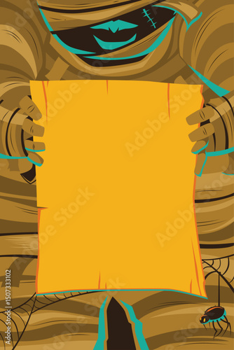 Halloween Themed Illustrated Mummy Holding a Blank Sign