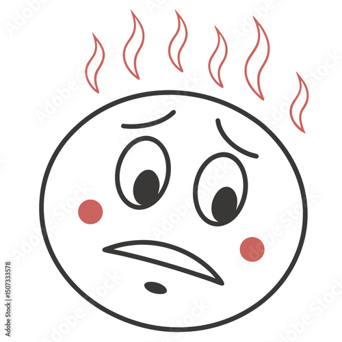 Minimalist Hot Emoji with Blushing Cheeks and Sweat
