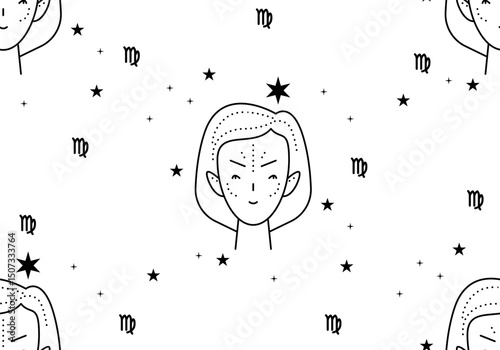 Zodiac sign Virgo. Virgo horoscope symbol in twelve zodiac constellation. Line zodiac icon. Astrology and mythology