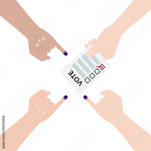Little Finger with Purple Ink. Election in Indonesia. Election Concept. Vector Illustration.