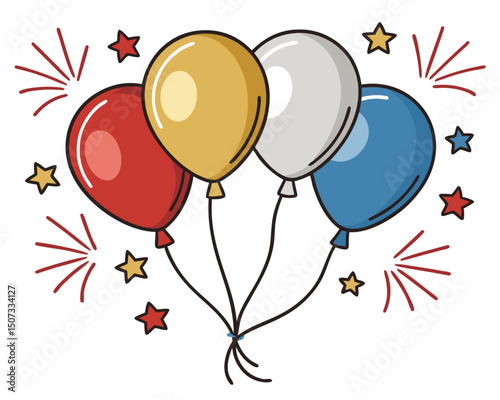 Festive balloons and stars vector graphic for celebrations and holiday designs.