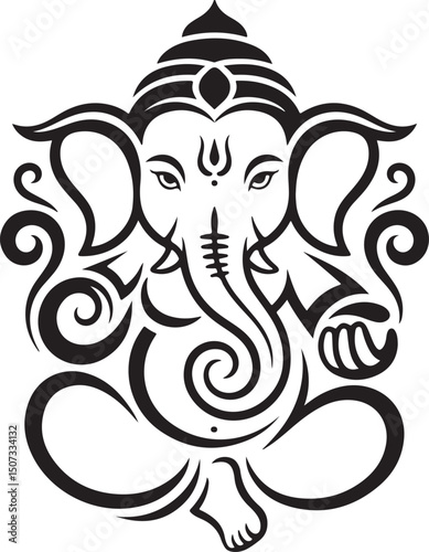 ganesha tribal tattoo style black and white illustration
