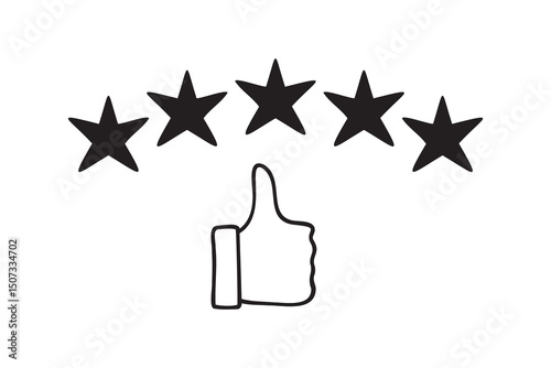 five stars customer review, quality rating, feedback icon doodle hand drawn. Outline line drawing clipart symbol