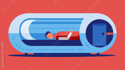 Oxygen Chamber A sleek modern hyperbaric chamber with a person comfortably resting inside illustrating the enclosed environment.