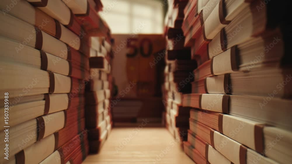 Stacks of cash dollars and euro, Banknotes counting, Specialised police officer Counting dollar euro banknotes in crime lab with machine, cashed out money, bitcoin changing, buying home flat in bank. 