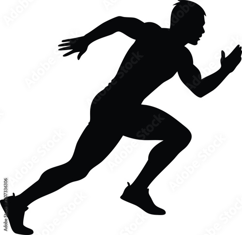 Dynamic Silhouette of a Male Runner Sprinting with Intensity, Isolated on White Background for Sports and Fitness Design.                             