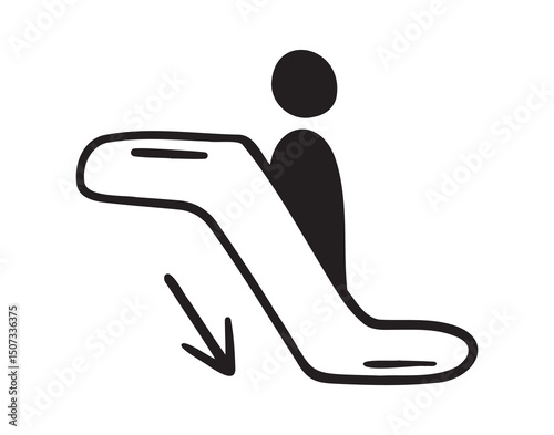 escalator down and person or man icon doodle hand drawn. Outline line drawing clipart symbol