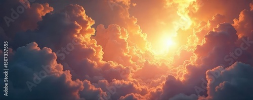 A majestic, ethereal light emanating from swirling clouds, symbolizing divine power and the presence of a god Perfect for religious, spiritual, or fantasy projects , clouds, godly, galaxy