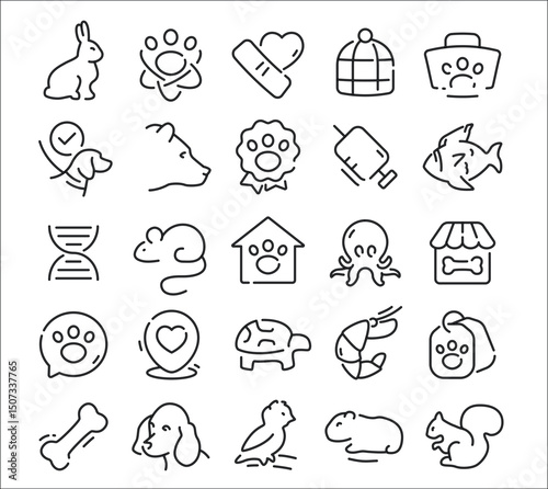 Icons of diverse animals including pets sea life rodents  birds conveying pet store or veterinary concepts